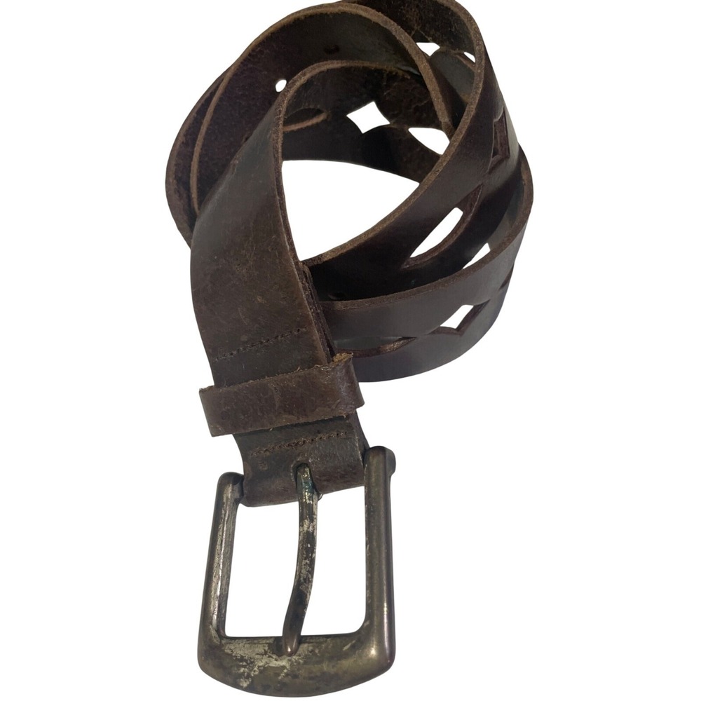 Brown Leather Diamond Cutout‎ Belt Western Boho Rugged Unisex Casual Strap